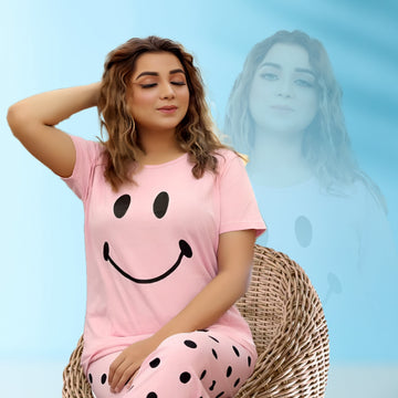Pink Smile Printed Women Nightsuit