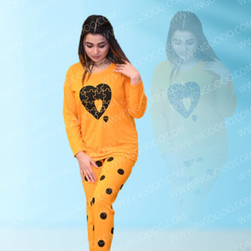 Yellow Heart Puzzle Ladies Nightsuit
