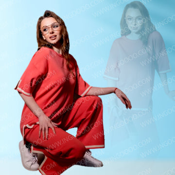 Lounge wear 2 pieces set short sleeve long pant pajama for women matching outfit casual loose home suit wear