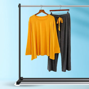 Yellow  Grey 2pcs Stitched Loungewear