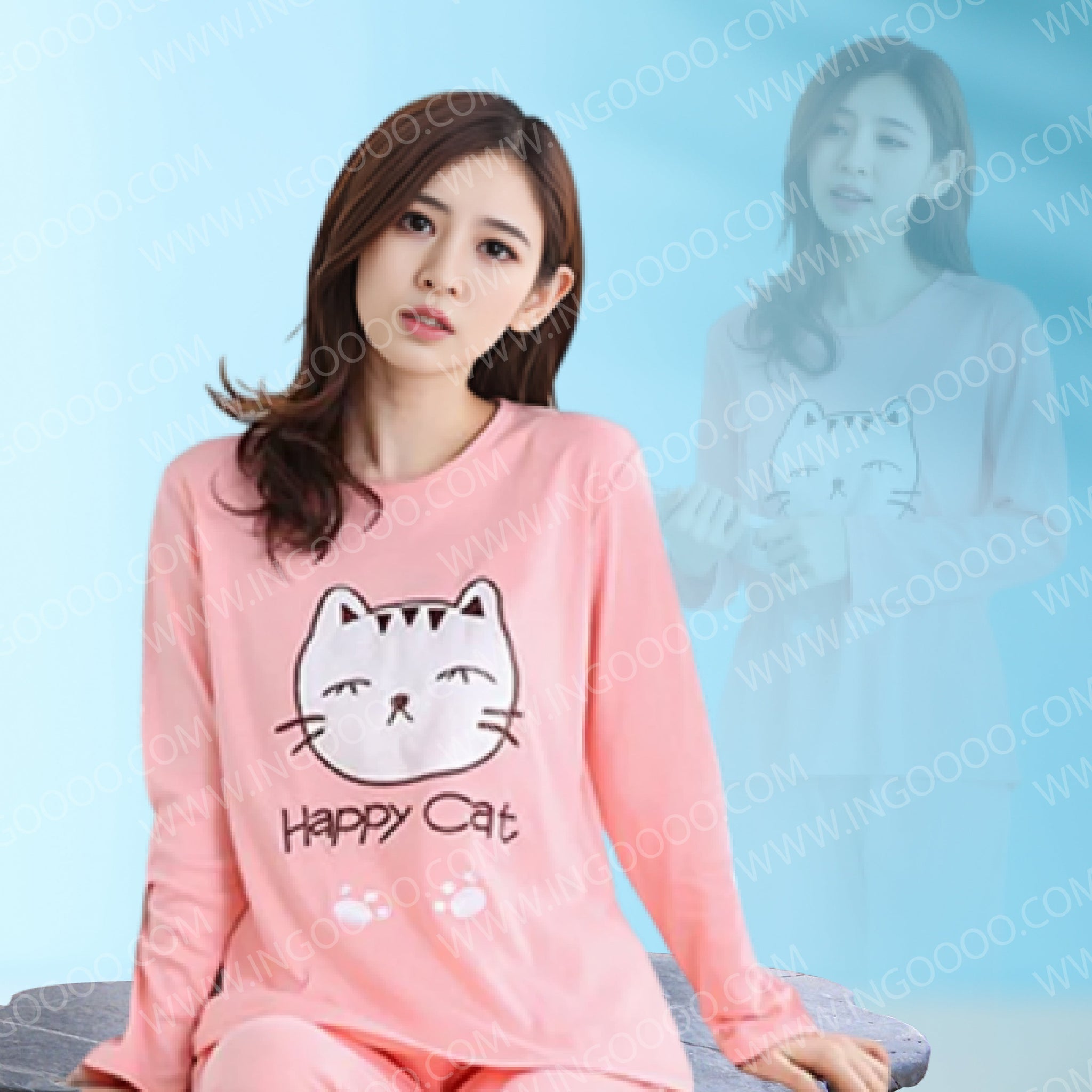 Pink Happy Cat Night Suit
