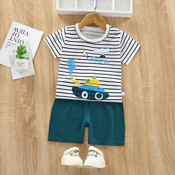 203- Green White Tank  Print Kids Short