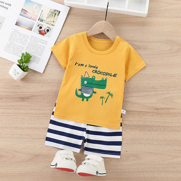 201- Yellow White Crocodile Print Kids Short