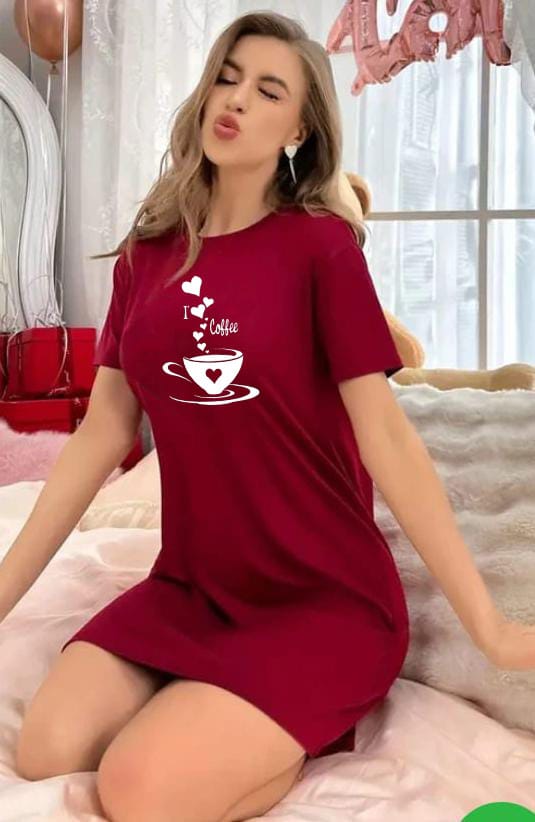 I Love Coffee Printed Long Shirt