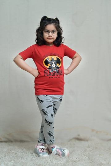 Red Bat Printed Half Sleeves Baby And Baba